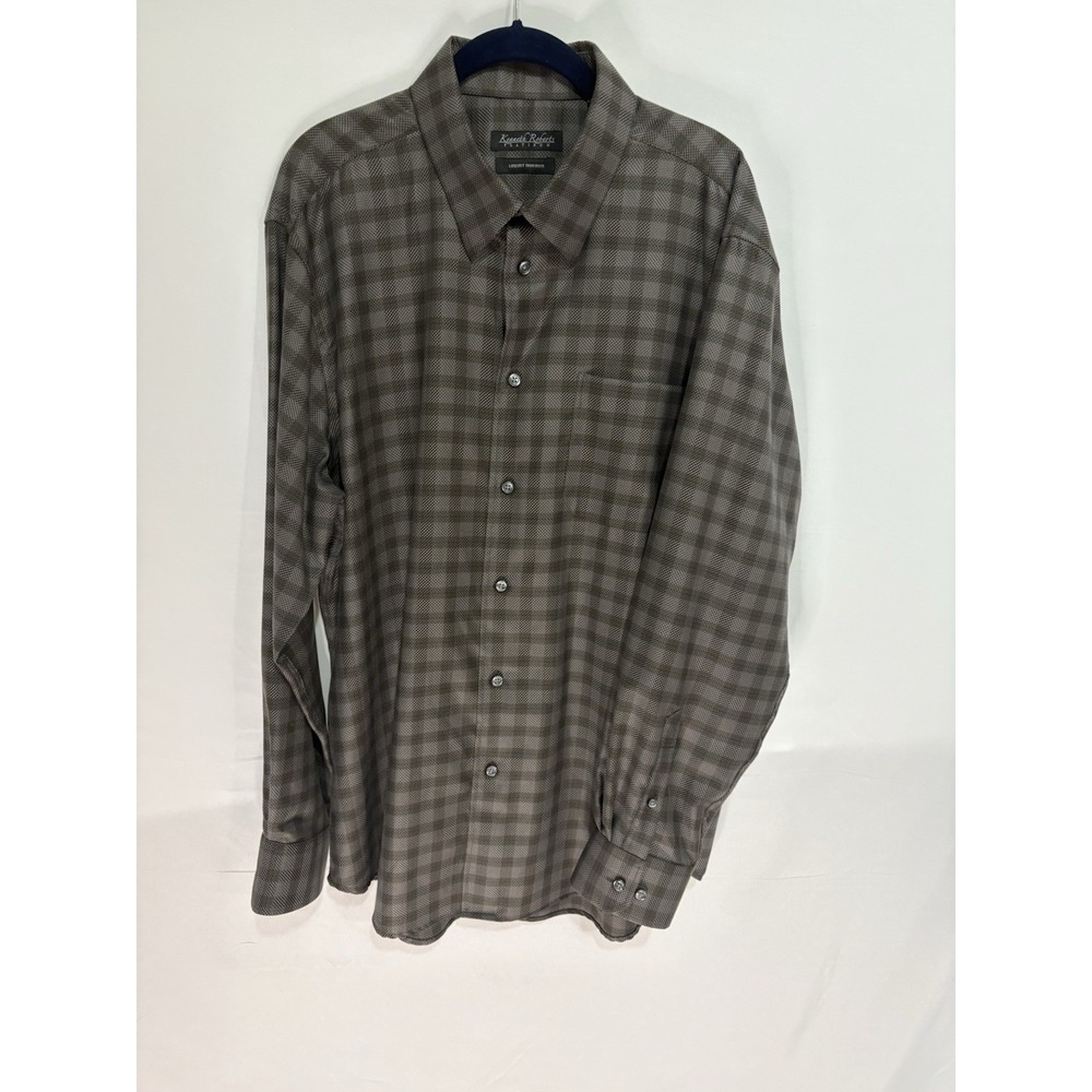 Kenneth Roberts Platinum Mens Black Grey Plaid Long Sleeve Button Up Shirt XL